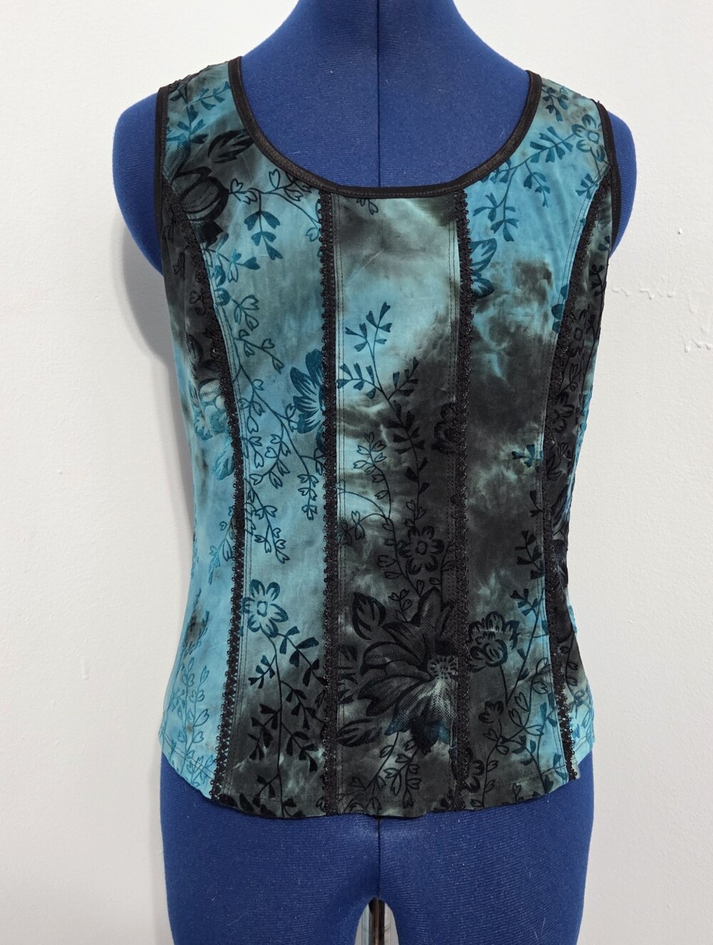 Y2K Floral Velvet Burnout Mesh Corset Tank Top Size S